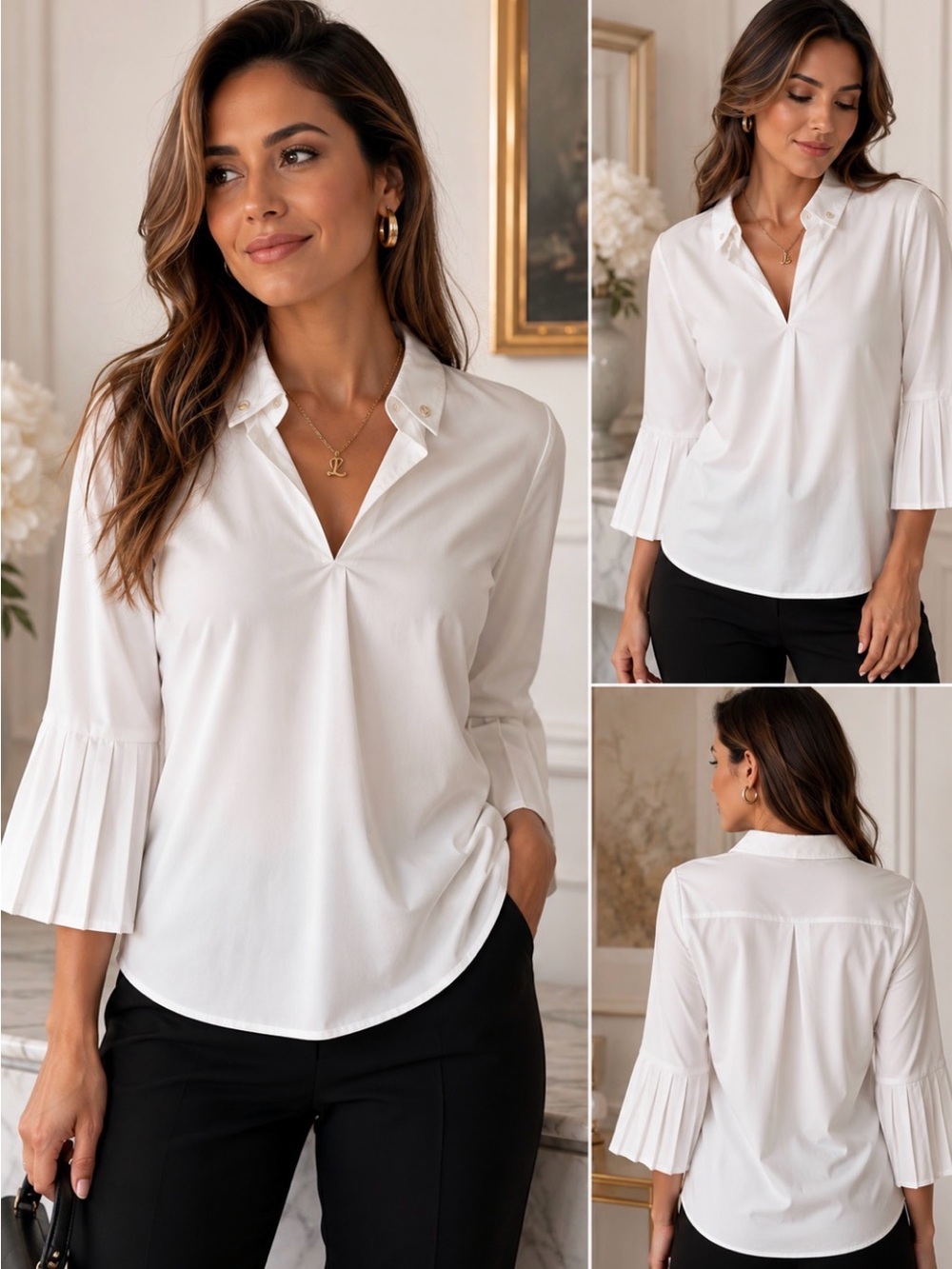 7th Avenue Design Studio NY & Company White Collared Blouse Size Small